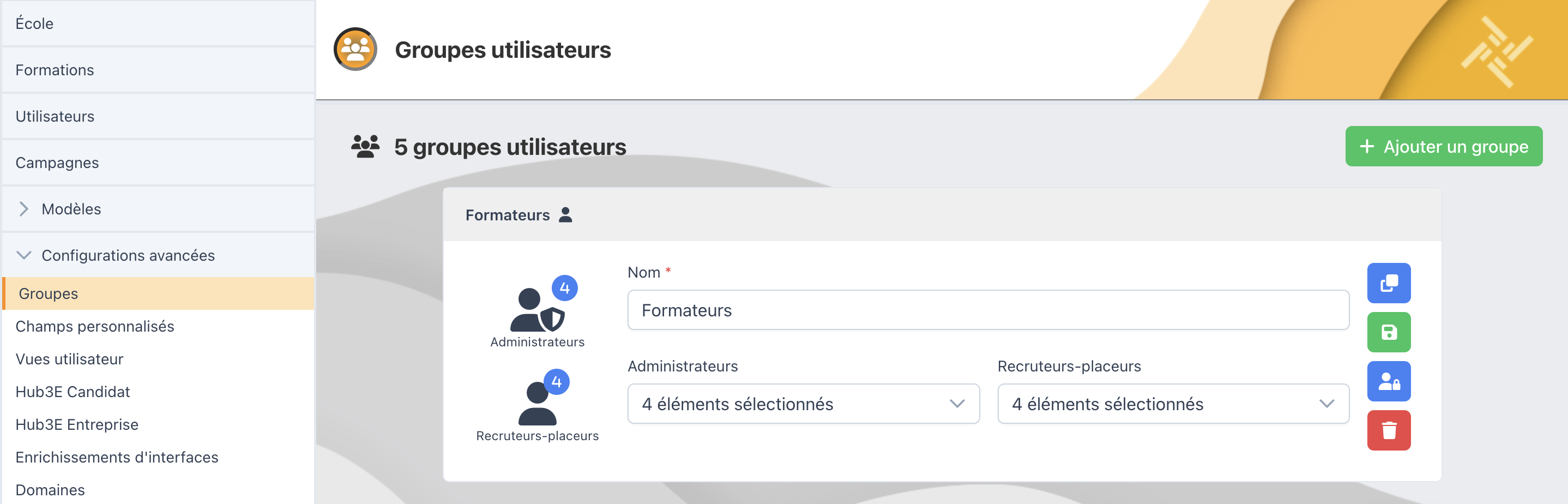 Liste des groupes utilisateurs
