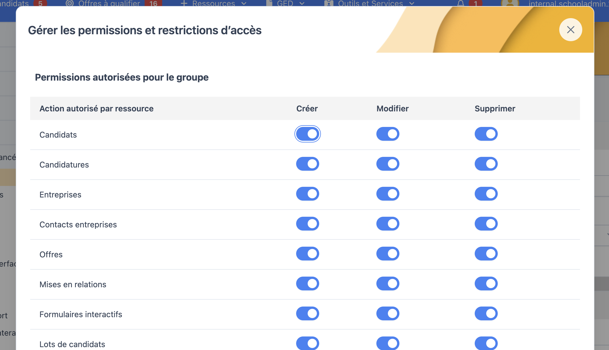 Matrice de permissions et restrictions d'accès