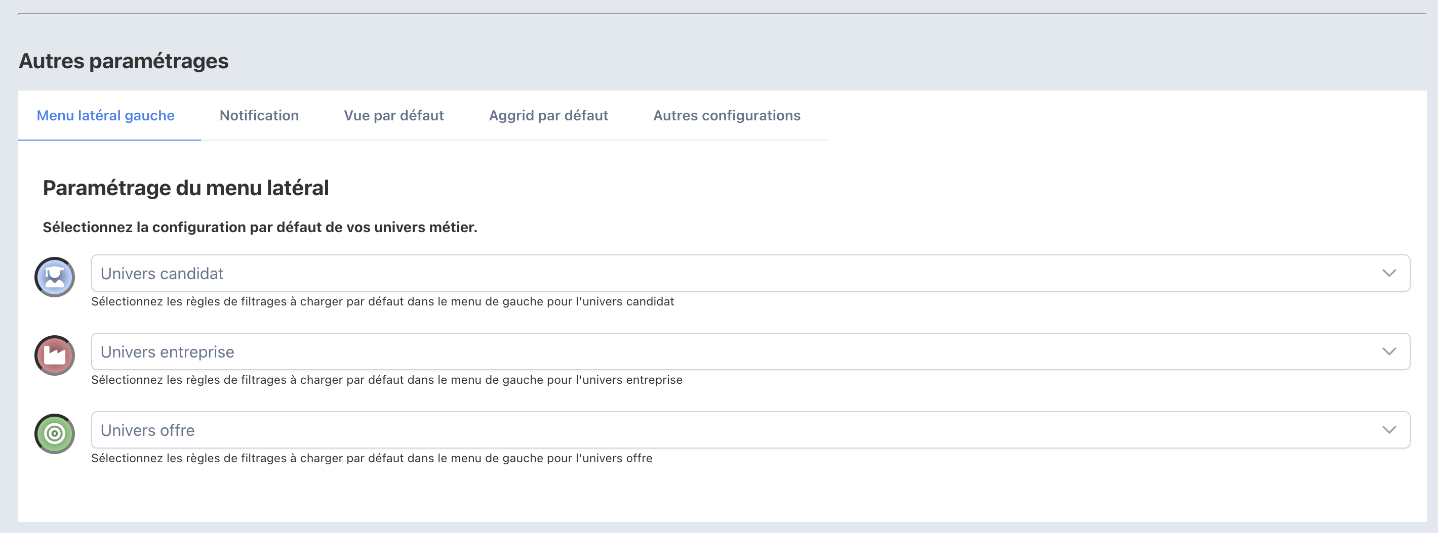 Configurer un filtre par défaut dans le menu de gauche
