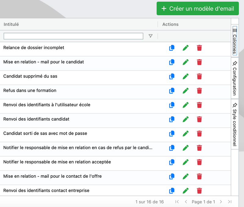 Actions dupliquer et modifier