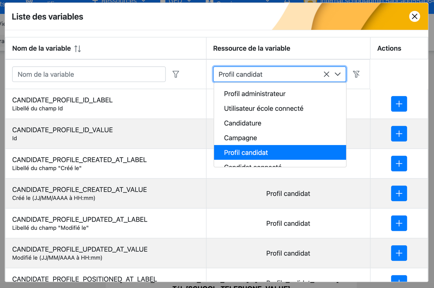 Liste variables