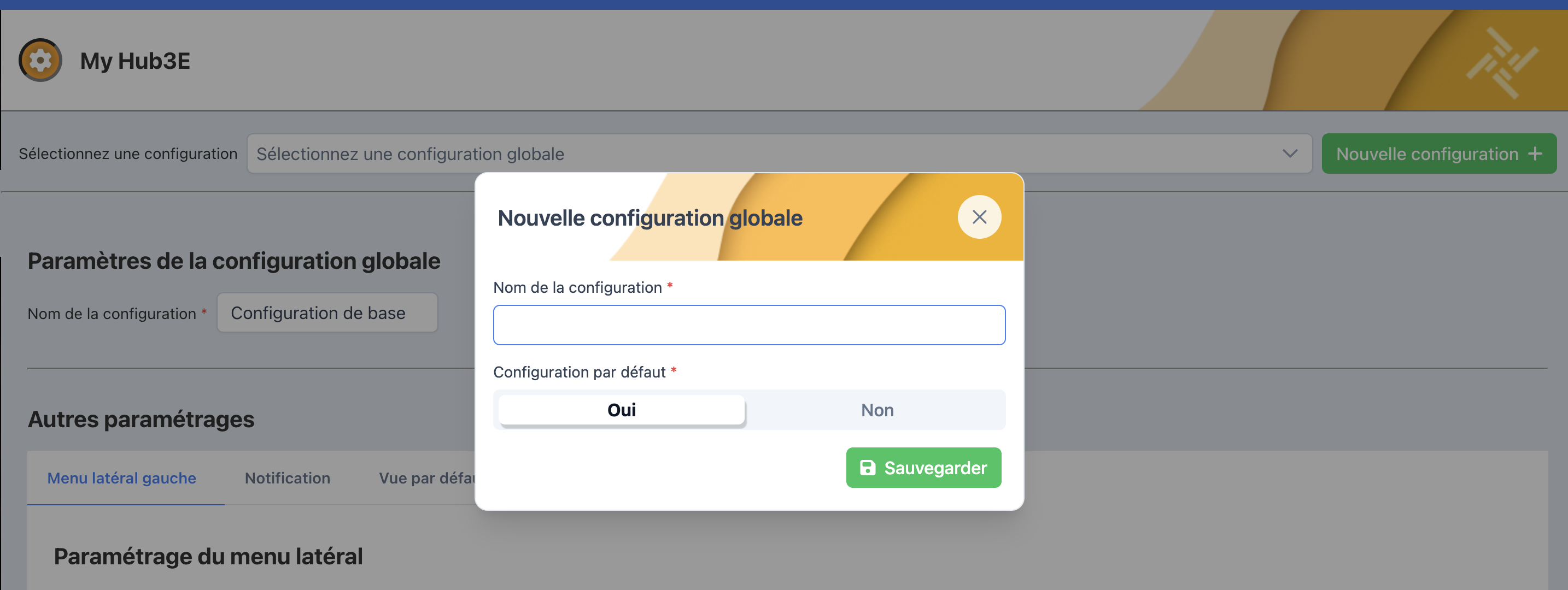 Créer une configuration dans My Hub3E