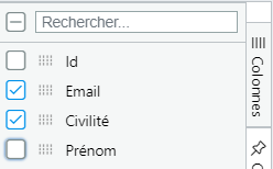 Panneau de sélection des colonnes