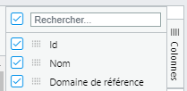 Panneau de sélection des colonnes avec la case Id cochée