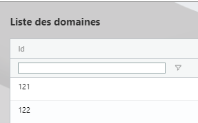 Tableau Liste des domaines affichant la colonne Id