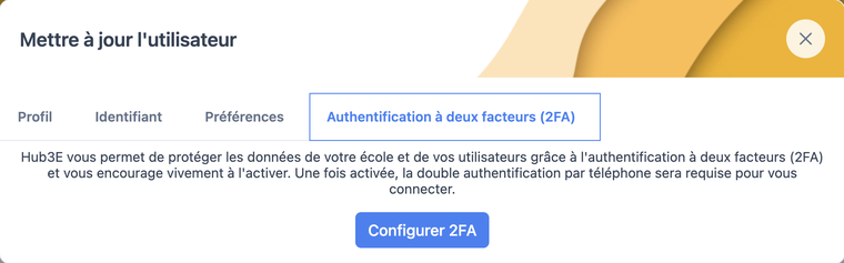 Onglet Authentification à deux facteurs (2FA)
