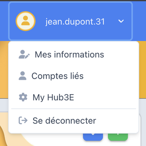Menu déroulant du nom d'utilisateur en haut à droite de l'écran