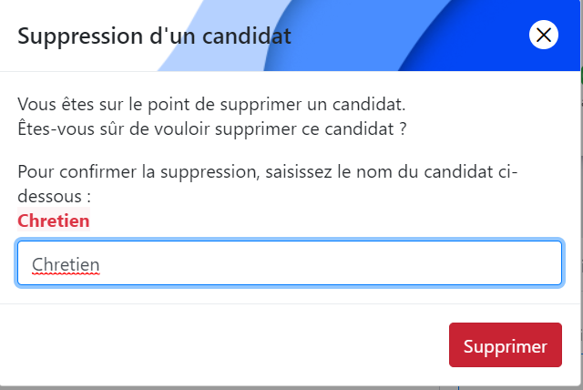 Fenêtre de confirmation de suppression