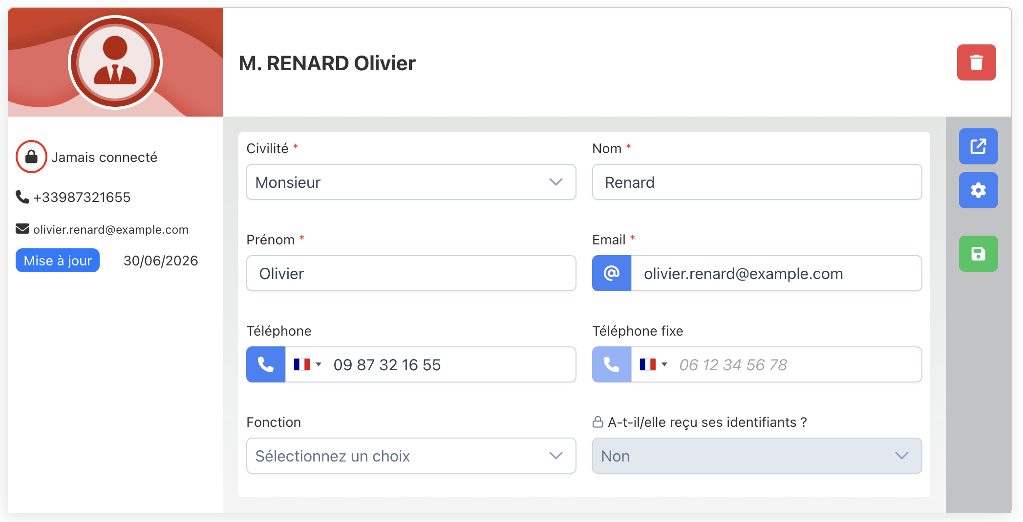 Fiche détaillée d'un contact entreprise