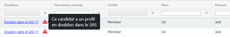 Alerte de doublon dans le SAS