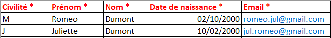 Exemple de fichier Excel pour l'import de candidats