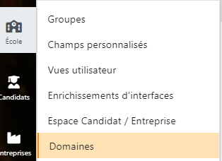 Menu École avec l'entrée Domaines