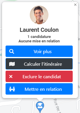 Menu de gestion d'un candidat sur la carte