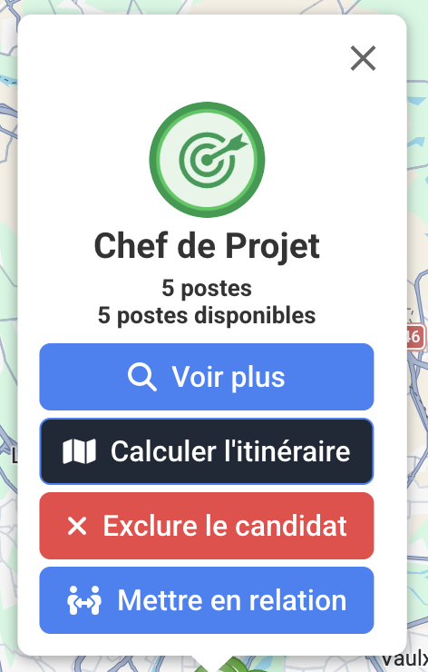 Menu de gestion d'une offre sur la carte