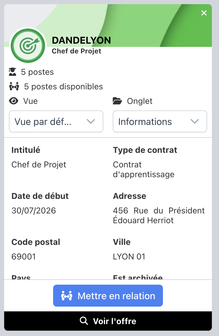Mini-fiche d'une offre en lecture seule