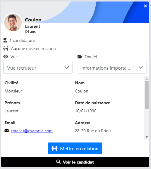 Mini-profil d'un candidat en lecture seule