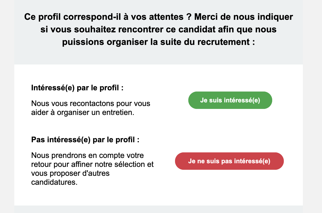 Email envoyé au contact de l'offre avec le choix d'intérêt pour le candidat