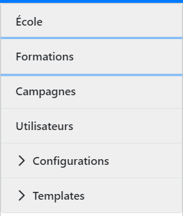 Menu École avec l'entrée Formations