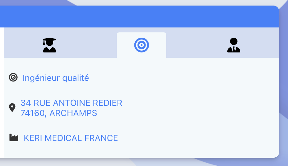 Encart de l'entreprise associée au candidat placé