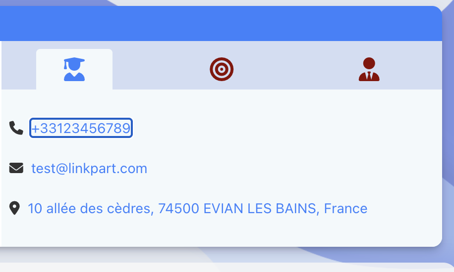 Encart des informations personnelles du candidat