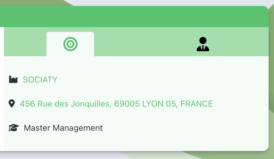 Panneau des informations entreprise, localisation et formations de l'offre