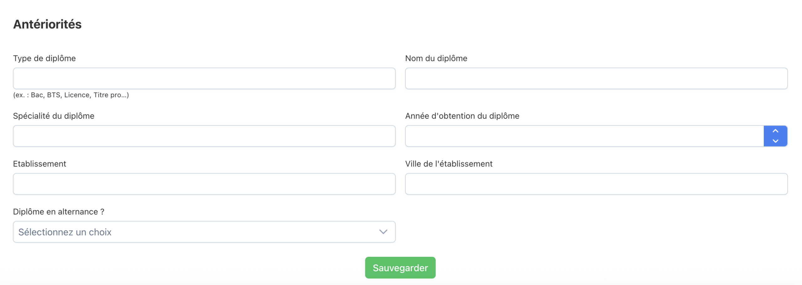 Bloc Antériorités de l'onglet Situation & Parcours
