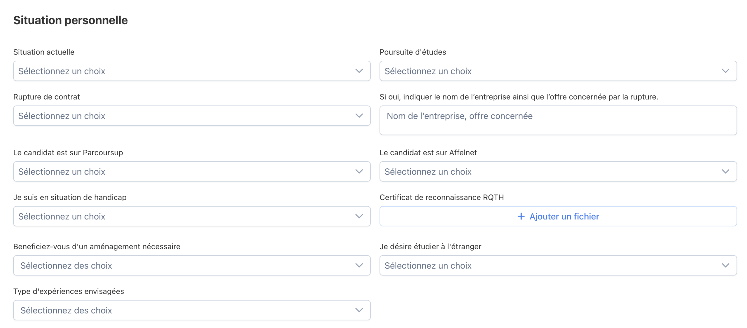 Bloc Situation personnelle de l'onglet Situation & Parcours