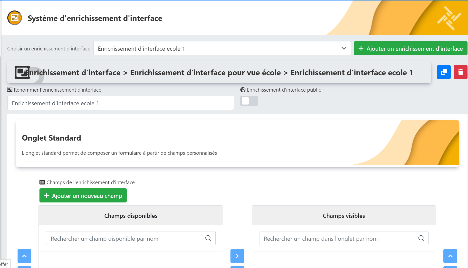Écran de composition d'un nouvel enrichissement d'interface
