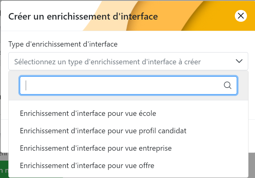 Sélection du type d'enrichissement d'interface