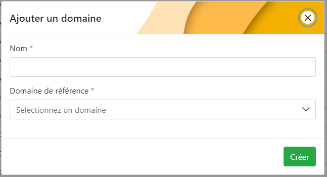 Fenêtre de création d'un domaine personnalisé
