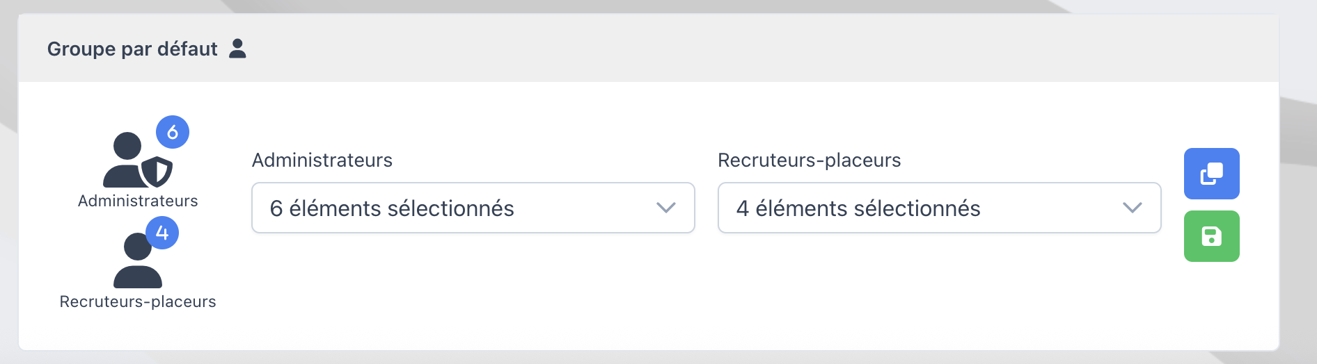 Groupe par défaut déplié avec uniquement les actions dupliquer et enregistrer