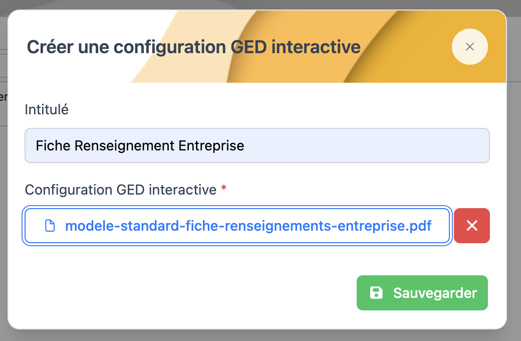 Fenêtre de création d'une configuration GED interactive