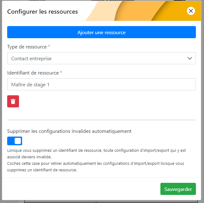 Ajout d'une ressource Contact entreprise avec l'identifiant Maître de stage 1