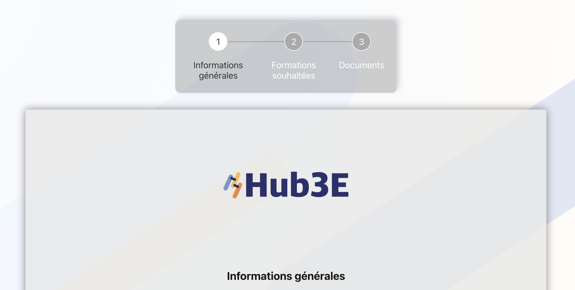 Logo Hub3E affiché à l'intérieur du formulaire, au-dessus du titre de l'étape