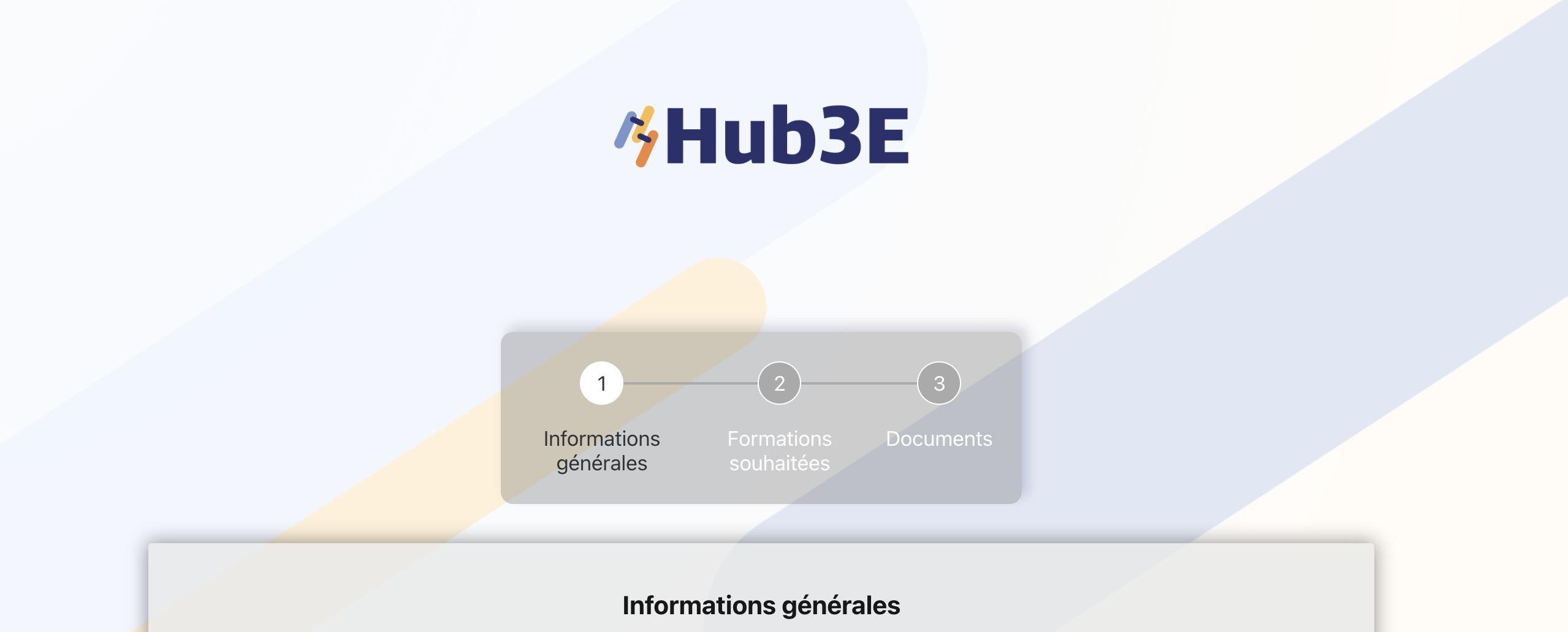 Logo Hub3E affiché à l'extérieur du formulaire, au-dessus du stepper