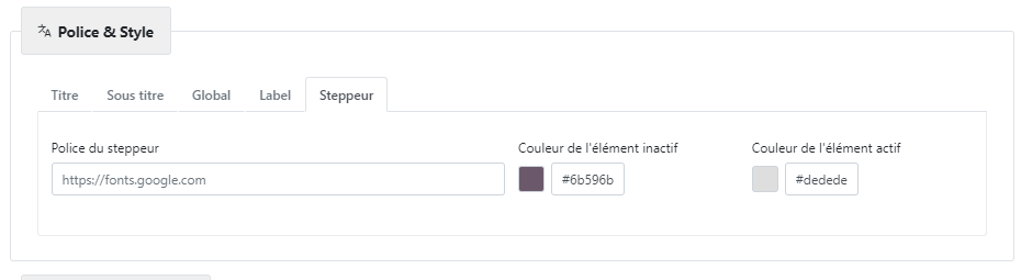 Onglet Police et couleurs, exemple sur le stepper