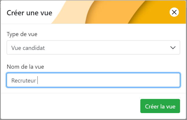 Fenêtre de création d'une vue, type de vue et nom de la vue